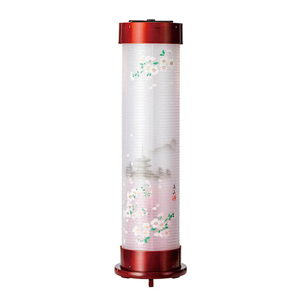 ワイン 伸縮提灯 絹二重 桜に塔 ワンタッチ伸縮 木製 電気コード式（LED仕様）