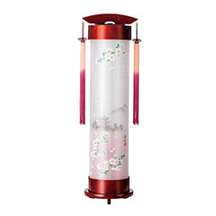 ワイン 伸縮提灯 絹二重 桜に塔 ワンタッチ伸縮 木製 電気コード式（LED仕様）