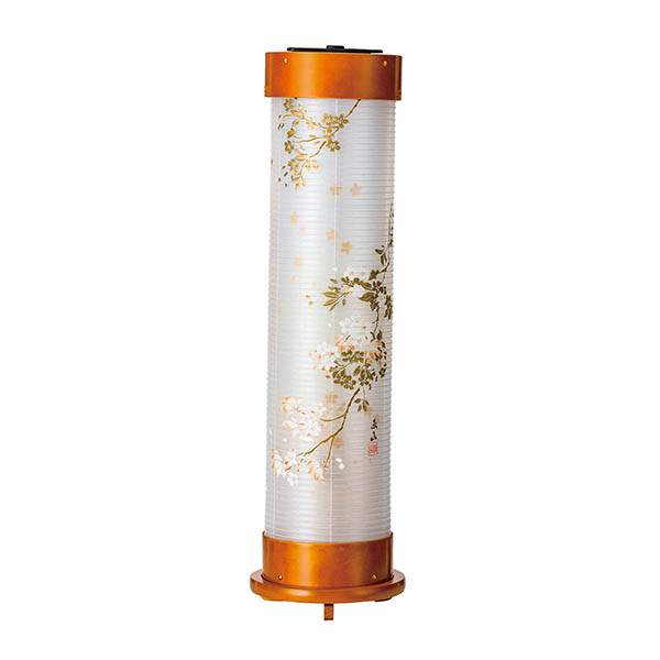 ライト 伸縮提灯 絹二重 小枝に桜 ワンタッチ伸縮 木製 電気コード式（LED仕様）
