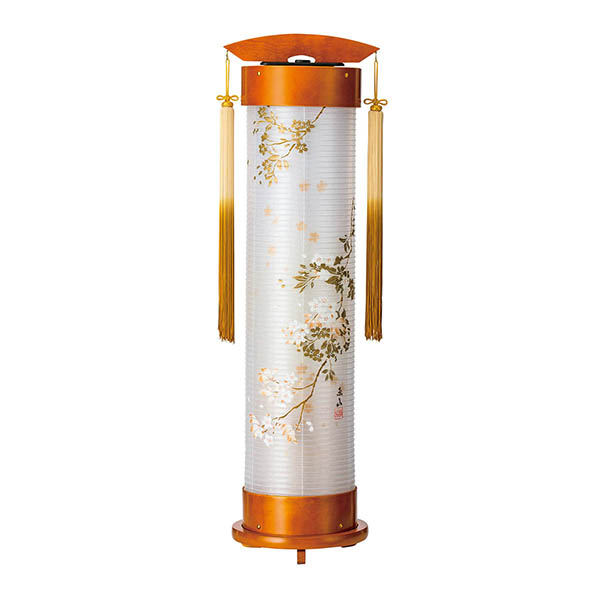 ライト 伸縮提灯 絹二重 小枝に桜 ワンタッチ伸縮 木製 電気コード式（LED仕様）