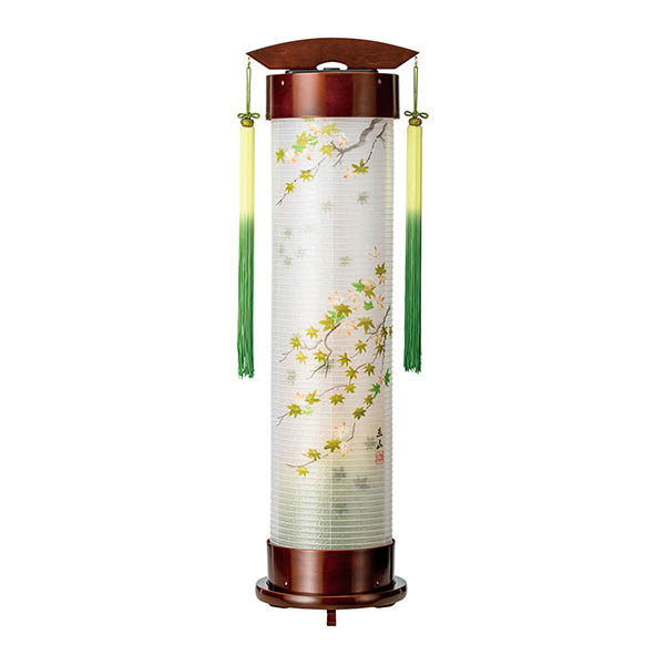 ダーク 伸縮提灯 絹二重 楓 ワンタッチ伸縮 木製 電気コード式（LED仕様）