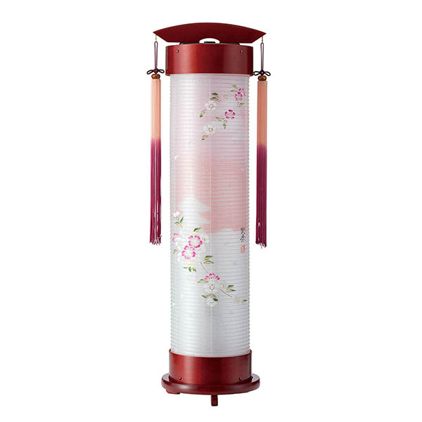 ワイン 伸縮提灯 絹二重 京城 桜 ワンタッチ伸縮 木製 電気コード式（LED仕様）