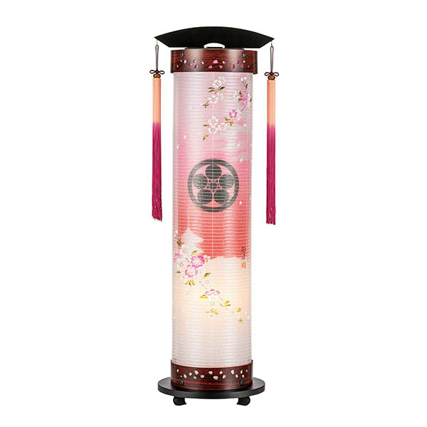 新桜調 伸縮提灯 絹二重 京城 桜 ワンタッチ伸縮 電気コード式 【家紋入代込】