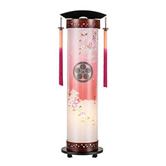 新桜調 伸縮提灯 絹二重 京城 桜 ワンタッチ伸縮 電気コード式 【家紋入代込】