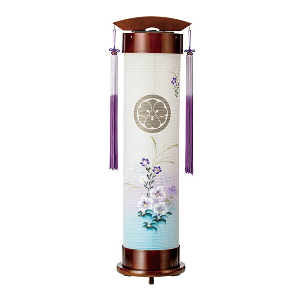 ダーク 伸縮提灯 和紙 一重張り 芙蓉 ワンタッチ伸縮 木製 電気コード式（LED仕様）【家紋入代込