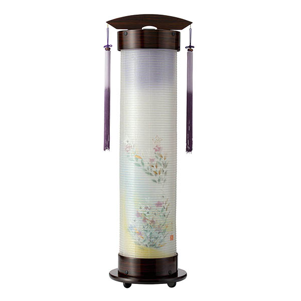 張黒檀 伸縮提灯 絹二重 朧桔梗 ワンタッチ伸縮 木製 電気コード式