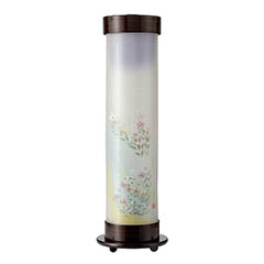 張黒檀 伸縮提灯 絹二重 朧桔梗 ワンタッチ伸縮 木製 電気コード式