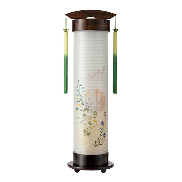 張黒檀 伸縮提灯 絹二重 円窓菊華 ワンタッチ伸縮 木製 電気コード式
