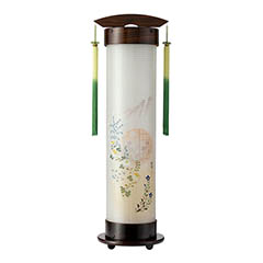 張黒檀 伸縮提灯 絹二重 円窓菊華 ワンタッチ伸縮 木製 電気コード式