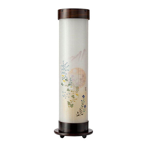 張黒檀 伸縮提灯 絹二重 円窓菊華 ワンタッチ伸縮 木製 電気コード式