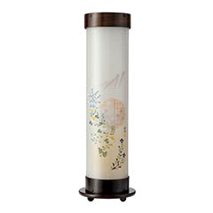 張黒檀 伸縮提灯 絹二重 円窓菊華 ワンタッチ伸縮 木製 電気コード式