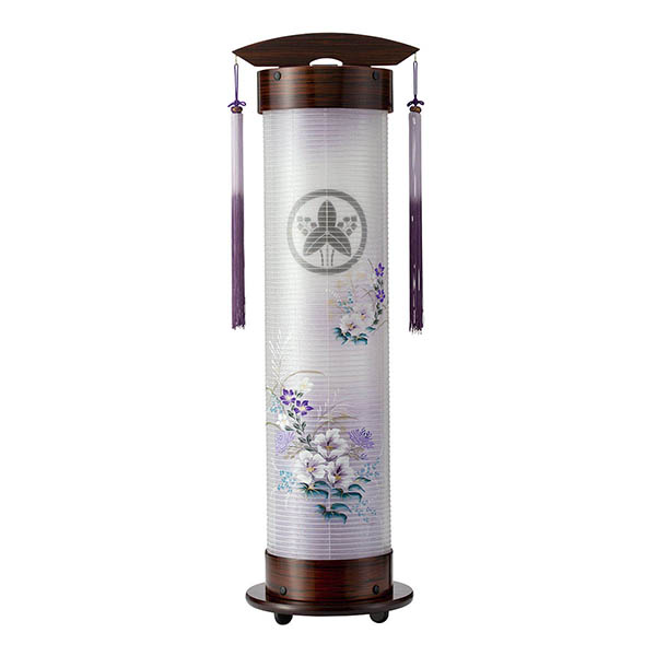 張黒檀 伸縮提灯 絹二重 紫芙蓉 ワンタッチ伸縮 木製 電気コード式 【家紋入代込】