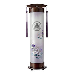 張黒檀 伸縮提灯 絹二重 紫芙蓉 ワンタッチ伸縮 木製 電気コード式 【家紋入代込】