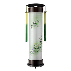 盆提灯: 張黒檀 伸縮提灯 絹二重 緑芙蓉 ワンタッチ伸縮 木製 電気コード式（LED仕様）