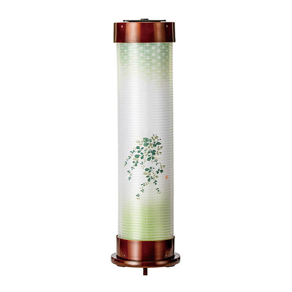 ダーク 伸縮提灯 絹二重 萩 ワンタッチ伸縮 木製 電気コード式（LED仕様）