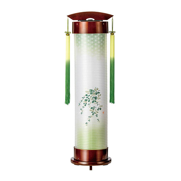 ダーク 伸縮提灯 絹二重 萩 ワンタッチ伸縮 木製 電気コード式（LED仕様）