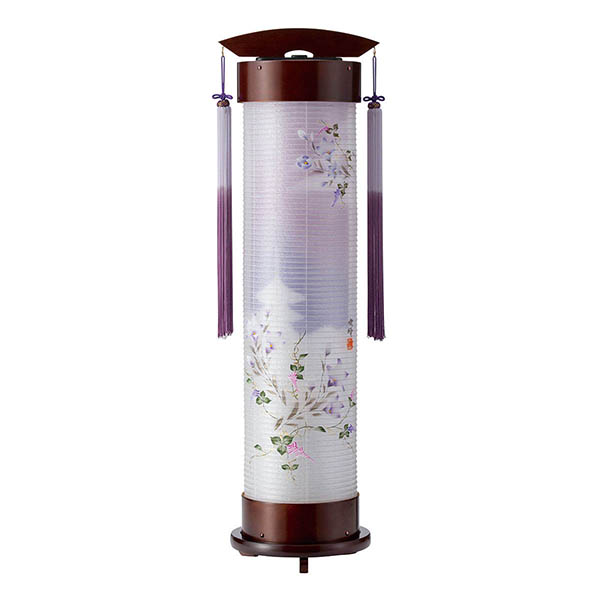 ダーク 伸縮提灯 絹二重 京城 桔梗 ワンタッチ伸縮 木製 電気コード式（LED仕様）
