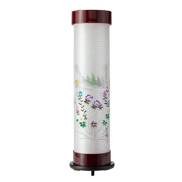 春慶塗 伸縮提灯 絹二重 信翠彩芙蓉 ワンタッチ伸縮 木製 電気コード式（LED仕様）