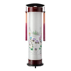 春慶塗 伸縮提灯 絹二重 信翠彩芙蓉 ワンタッチ伸縮 木製 電気コード式(LED仕様)