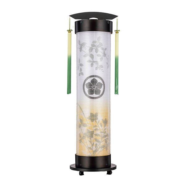 神代杉 伸縮提灯 絹二重 京桔梗 ワンタッチ伸縮 木製 電気コード式 【家紋入代込】