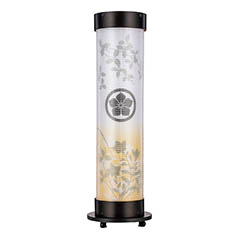神代杉 伸縮提灯 絹二重 京桔梗 ワンタッチ伸縮 木製 電気コード式 【家紋入代込】