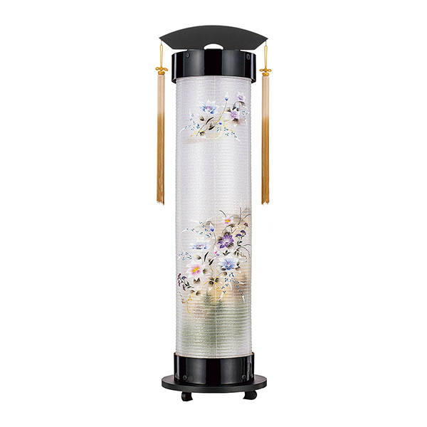 本黒塗 伸縮提灯 絹二重 鉄線 ワンタッチ伸縮 木製 電気コード式