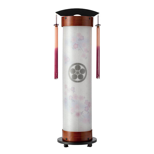 張紫檀 伸縮提灯 絹二重 京さくら ワンタッチ伸縮 木製 電気コード式 【家紋入代込】