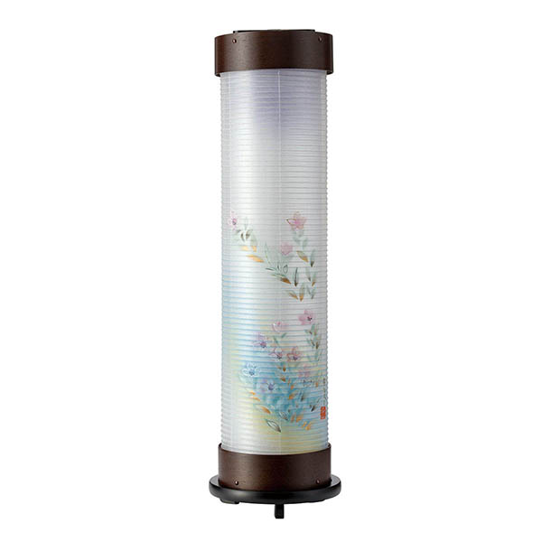 張鉄刀木 伸縮提灯 絹二重 朧桔梗 ワンタッチ伸縮 木製 電気コード式（LED仕様）