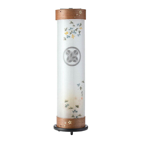 ウォールナット 伸縮提灯 絹二重 ワンタッチ伸縮 木製 電気コード式（LED仕様） 【家紋入代込】