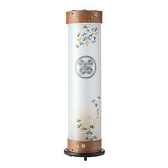 ウォールナット 伸縮提灯 絹二重 ワンタッチ伸縮 木製 電気コード式（LED仕様） 【家紋入代込】