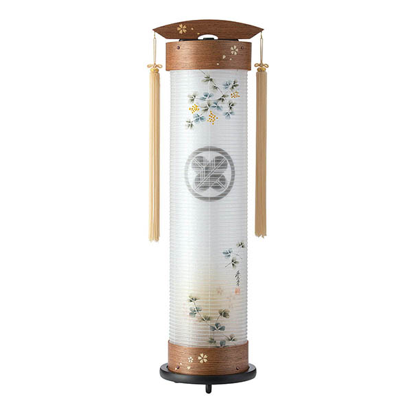 ウォールナット 伸縮提灯 絹二重 ワンタッチ伸縮 木製 電気コード式（LED仕様） 【家紋入代込】