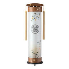 ウォールナット 伸縮提灯 絹二重 ワンタッチ伸縮 木製 電気コード式(LED仕様) 【家紋入代込】