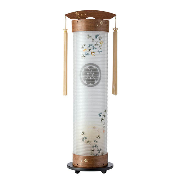 ウォールナット 伸縮提灯 絹二重 ミモザ ワンタッチ伸縮 木製 電気コード式 【家紋入代込】