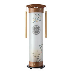 ウォールナット 伸縮提灯 絹二重 ミモザ ワンタッチ伸縮 木製 電気コード式 【家紋入代込】