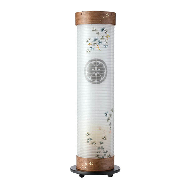 ウォールナット 伸縮提灯 絹二重 ミモザ ワンタッチ伸縮 木製 電気コード式 【家紋入代込】