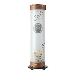 ウォールナット 伸縮提灯 絹二重 ミモザ ワンタッチ伸縮 木製 電気コード式 【家紋入代込】
