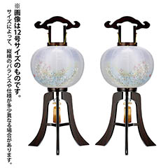 盆提灯: 行灯 張黒檀 絹二重 朧桔梗 対柄 (一対入り) 木製 電気コード式