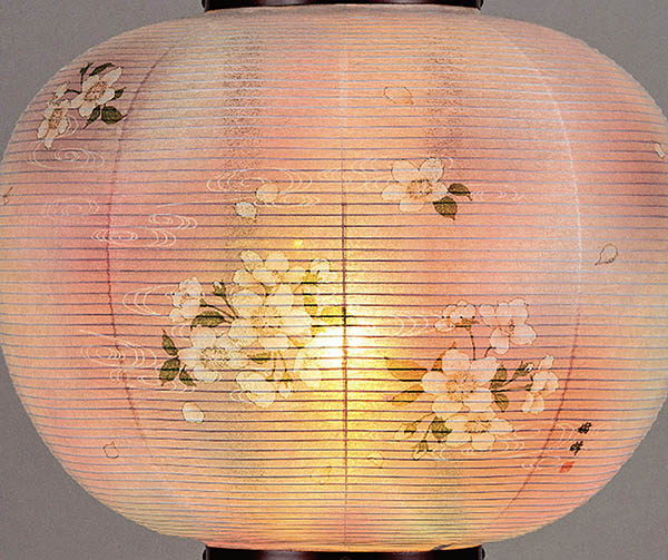 樹峰　 盆提灯　涼水に桜 ビニロン和紙一重張り ワイン　詳細画像