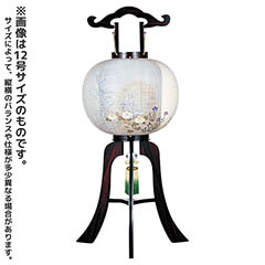 大内行灯 張黒檀 絹二重 円窓菊華 木製 電気コード式