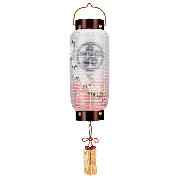 コンパクト門提灯 桜 絹二重 木製 電池式（コードレス：LED仕様） 【家紋入代込】