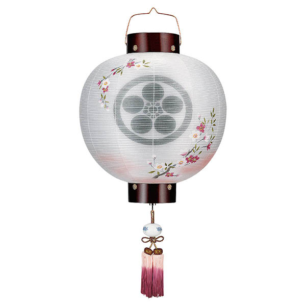 門提灯 桜 絹二重 木製 電池式（コードレス：LED仕様） 【家紋入代込】