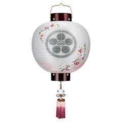 門提灯 桜 絹二重 木製 電池式（コードレス：LED仕様） 【家紋入代込】