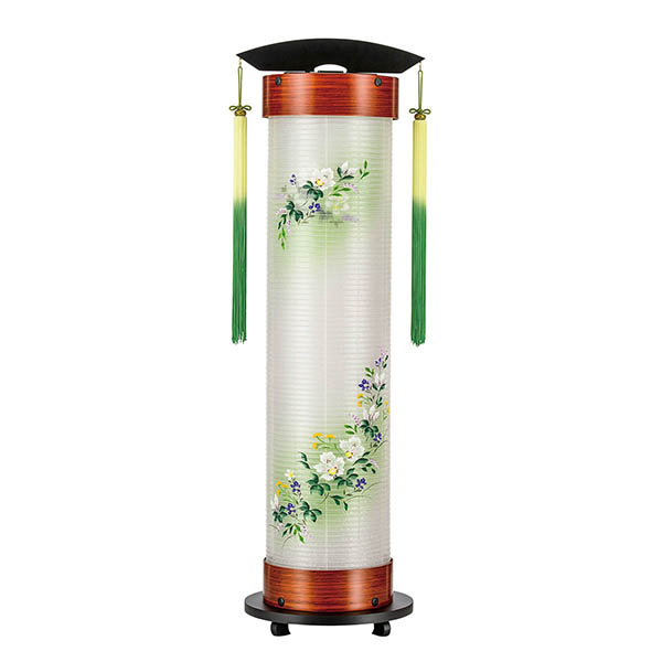 張紫檀 伸縮提灯 絹二重 緑芙蓉 ワンタッチ伸縮 木製 電気コード式