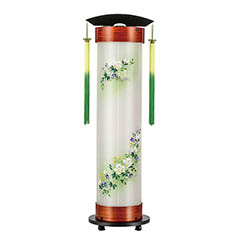 張紫檀 伸縮提灯 絹二重 緑芙蓉 ワンタッチ伸縮 木製 電気コード式
