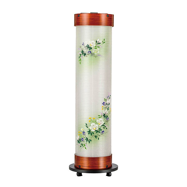 張紫檀 伸縮提灯 絹二重 緑芙蓉 ワンタッチ伸縮 木製 電気コード式