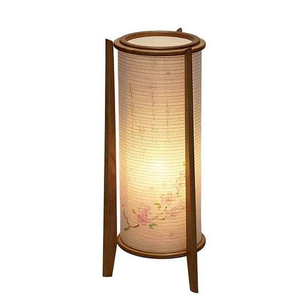 数奇屋行灯 (中) 絹二重 大和桜 木製 電気コード式