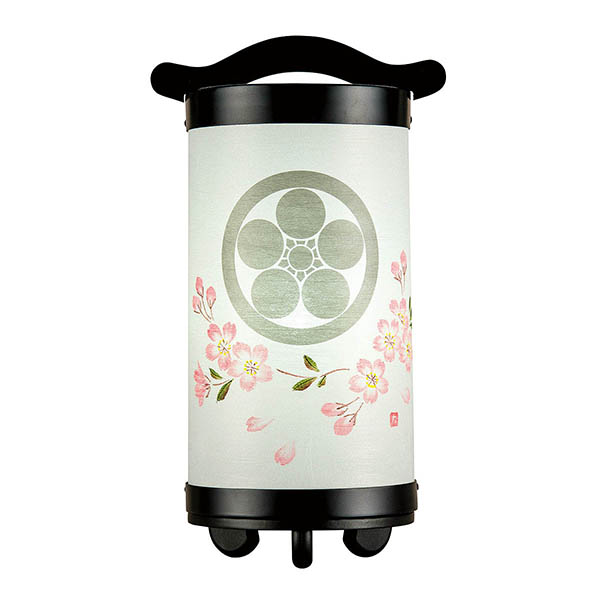 回忌灯 手書き絵 桜 家紋入り 木製 電池式（コードレス：LED仕様） 【家紋入代込】 【組立不要】