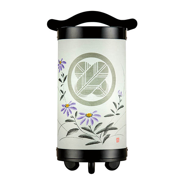 回忌灯 手描き絵 菊 家紋入り 木製 電池式（コードレス：LED仕様） 【家紋入代込】 【組立不要】