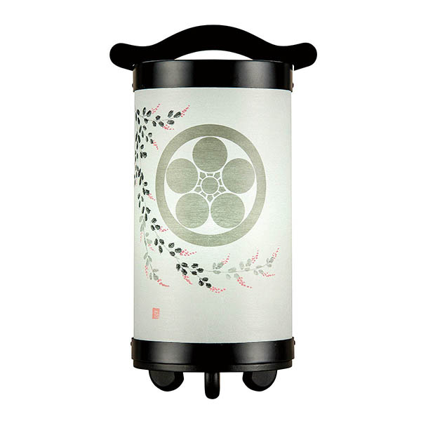 回忌灯 手描き絵 萩 家紋入り 木製 電池式（コードレス：LED仕様） 【家紋入代込】 【組立不要】