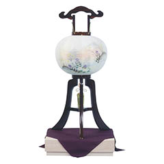 盆提灯: 大内行灯 黒檀 絹二重 桐箱入り 極厚23mm 木製 電気コード式